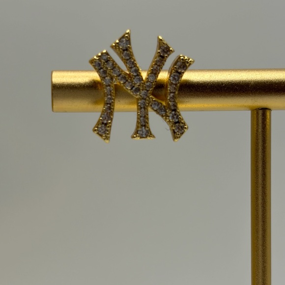 Gold Rhinestone "NY" Stud Earrings - Picture 4 of 6
